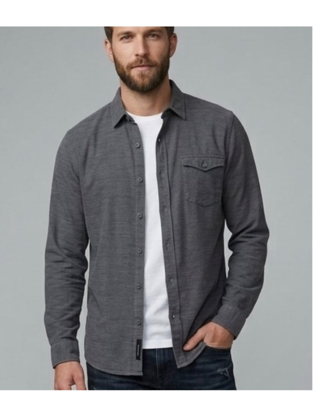 Tahari Men Slim Fit Gray Micro- Corduroy Button Down Long Sleeve Shirt 1556